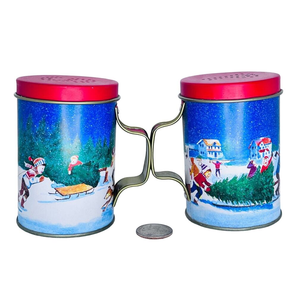 Christmas Tin Salt & Pepper Shakers - Made in China, Hard to Find Vintage